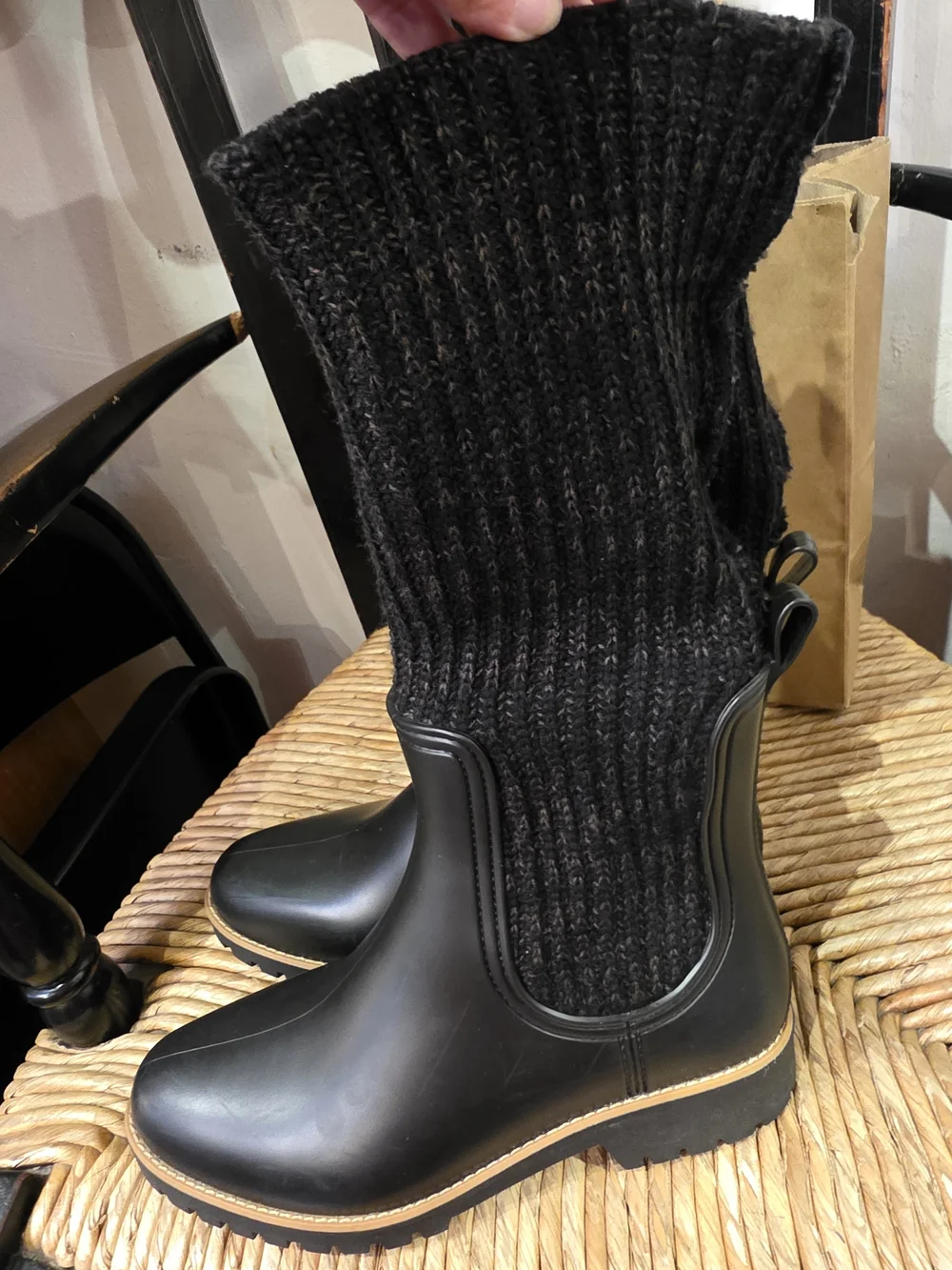 Bernardo Black Knit-Cuff Chelsea Rain Boots - Picture 6 of 6